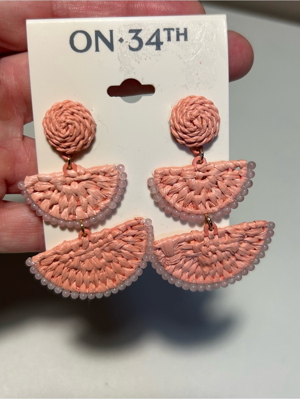 On 34th NWT Woven Beaded Drop Earrings Pink